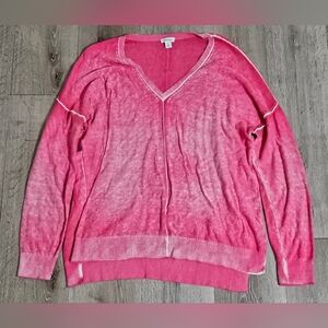 Sundance 100% Cotton Pink Acid Wash Pullover Sweater V-Neck Relaxed Fit Flowy XL